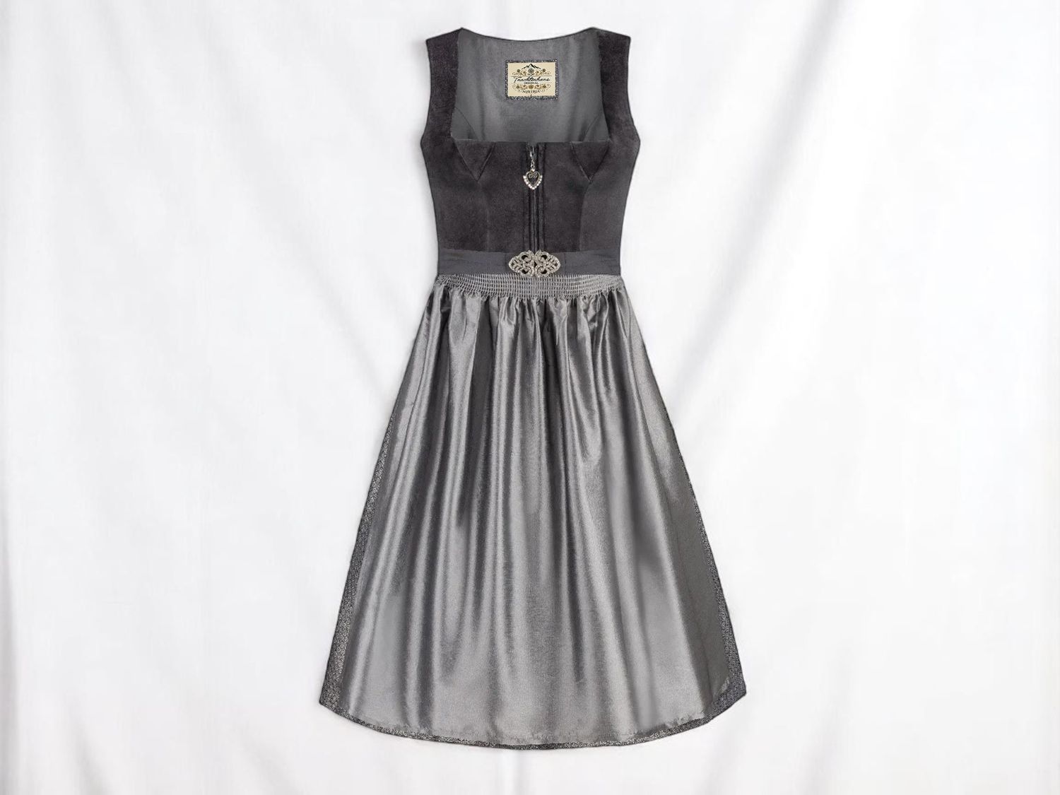 Dirndl Charlize anthrazit Gr. 38 mit Strass-Zipper und Zierschnalle – Rocklänge 70 cm Neu mit Etikett minus 50 % zum halben Preis