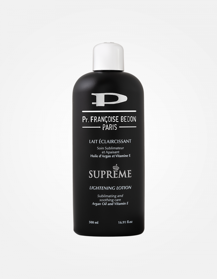 LAIT ÉCLAIRCISSANT SUPREME À L&#39;HUILE D&#39;ARGAN ET VITAMINE E
- FRANCOISE BEDON - 
500ML