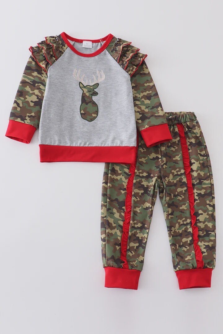 Camo Print Deer Applique Girl Set