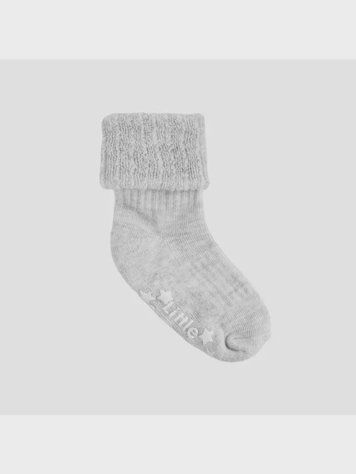 Cloud Grey Non Slip Baby Sock 0-6M