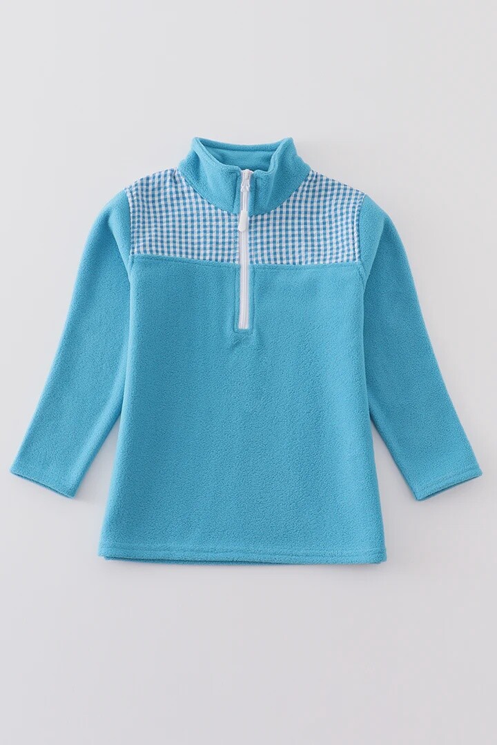 Teal Plaid Patch Fleece Top