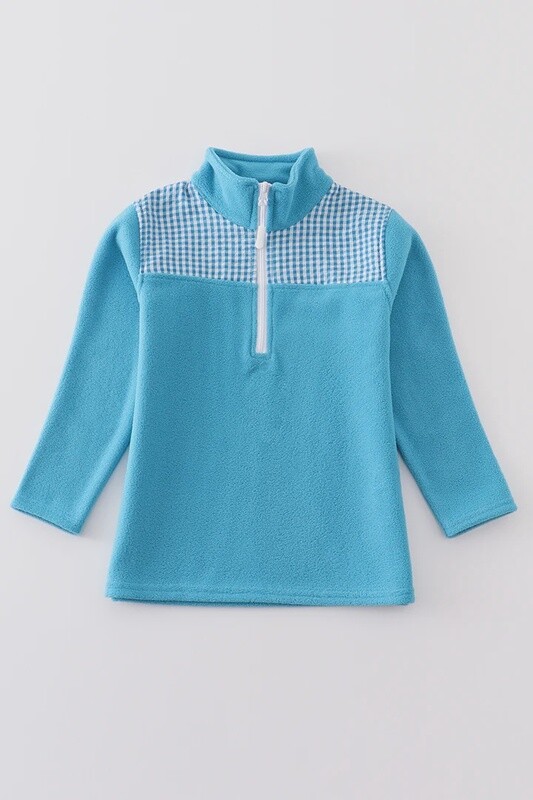 Teal Plaid Patch Fleece Top
