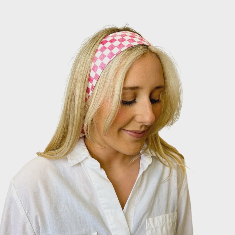 HOH Ultra Soft Knotted Headband - Pink Checkered