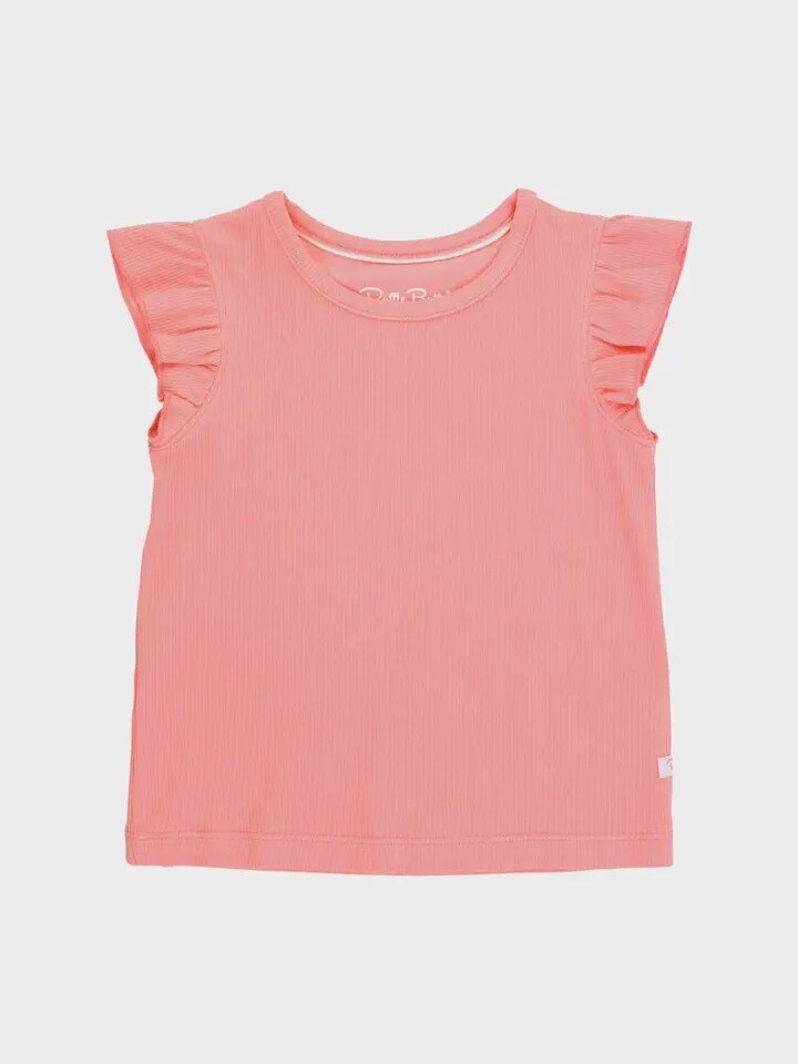 Bubblegum Pink Rib Knit Flutter Sleeve Top