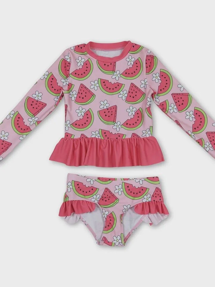 Long Sleeves Watermelon Floral Swimsuit, Size: 3-6M
