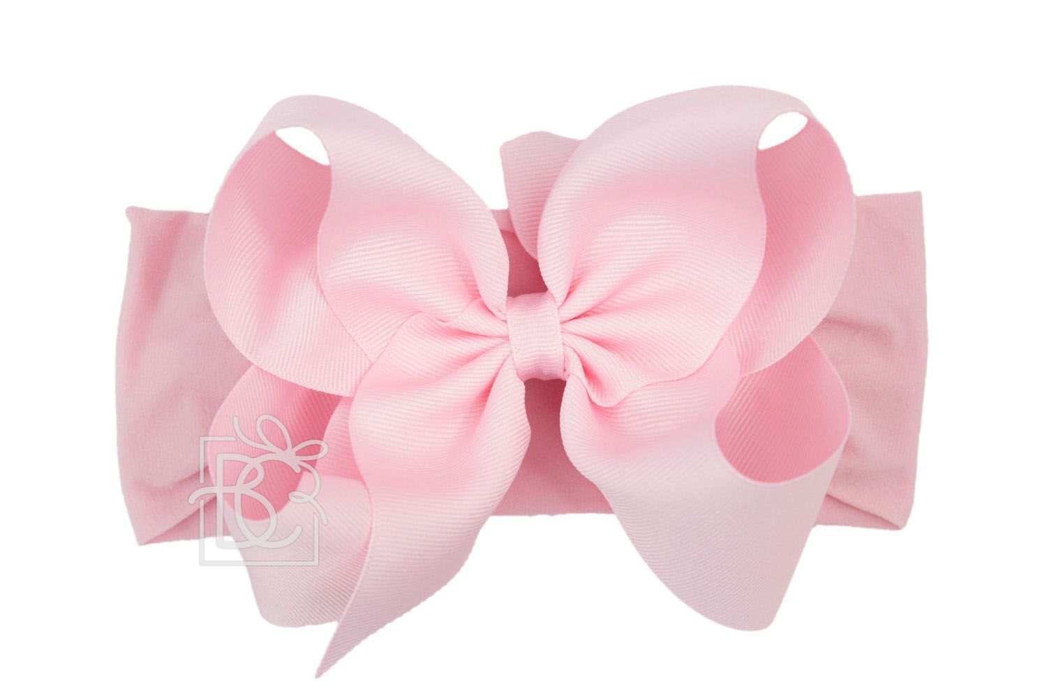Pantyhose Headband w/5.5&quot; XL Grosgrain Bow, Colour: Light Pink