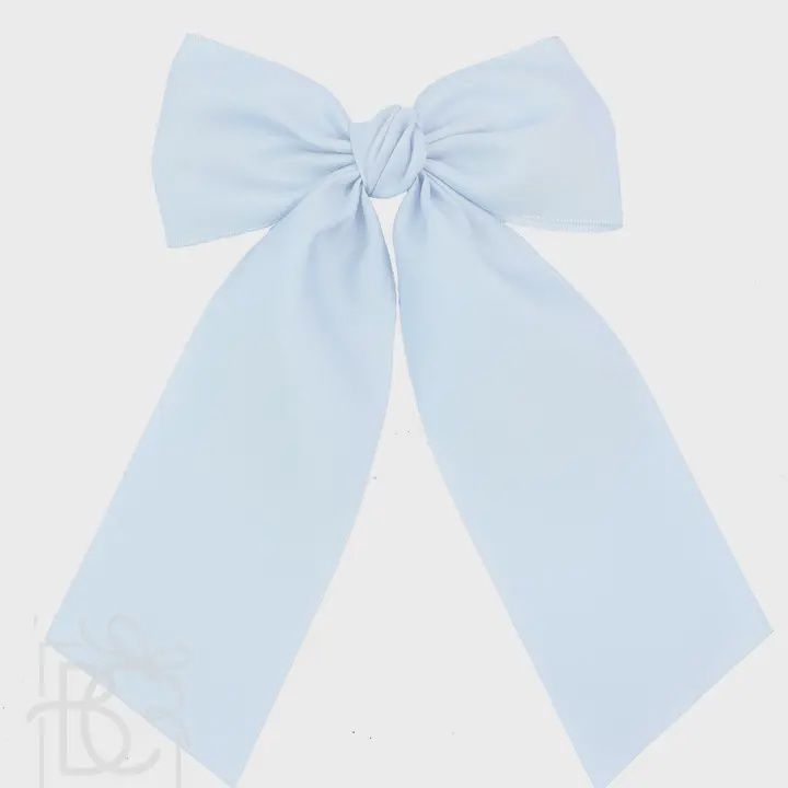 Opaque Satin Bow w/ Euro Knot &amp; Tails On Alligator Clips, Colour: Millennium Blue