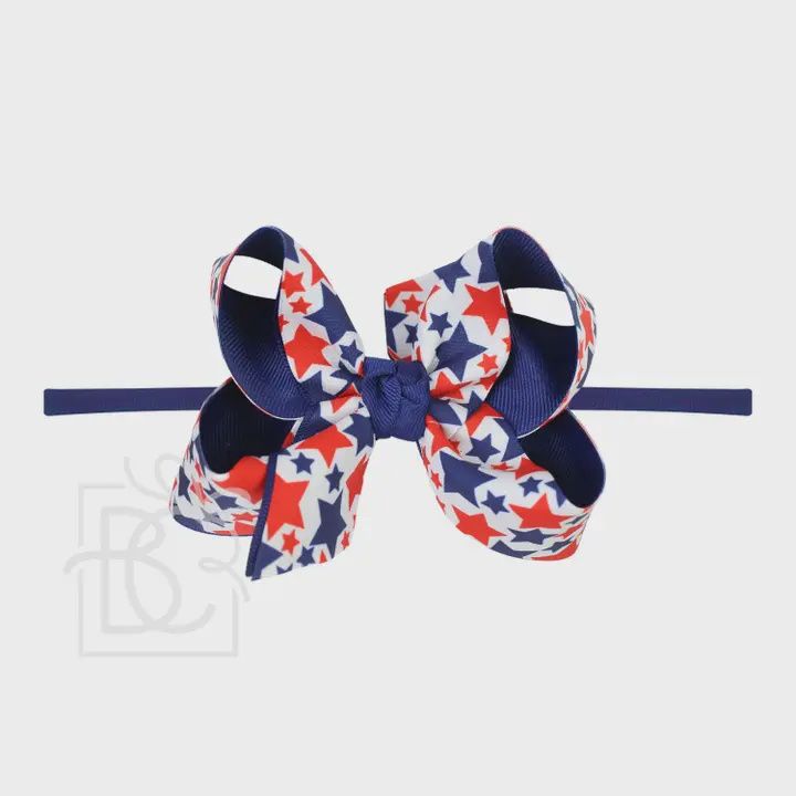 1/4&quot; Pantyhose Headband w/ Layered Patriotic Star Print Bow