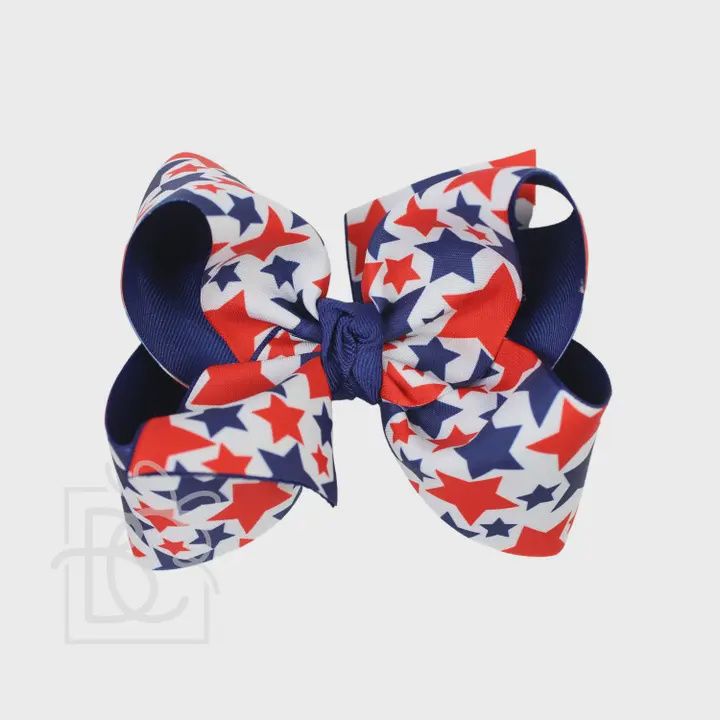 Layered Patriotic Star Print Bow On Alligator Clip