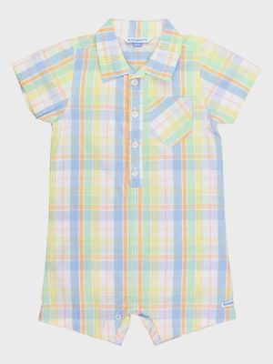 Plaid Short Sleeve Woven Button-Up Romper