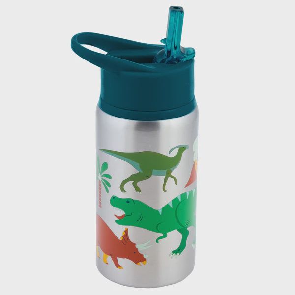Flip Top Stainless Steel Water Bottle Green Dino