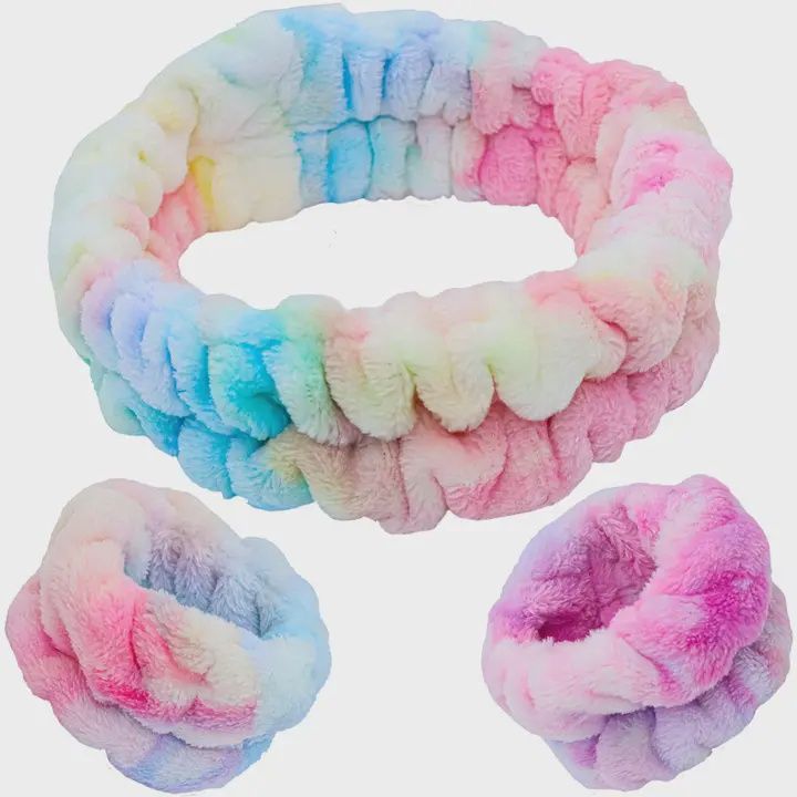 Face Washing Spa Headband and Wristband Set, Colour: Tie Dye