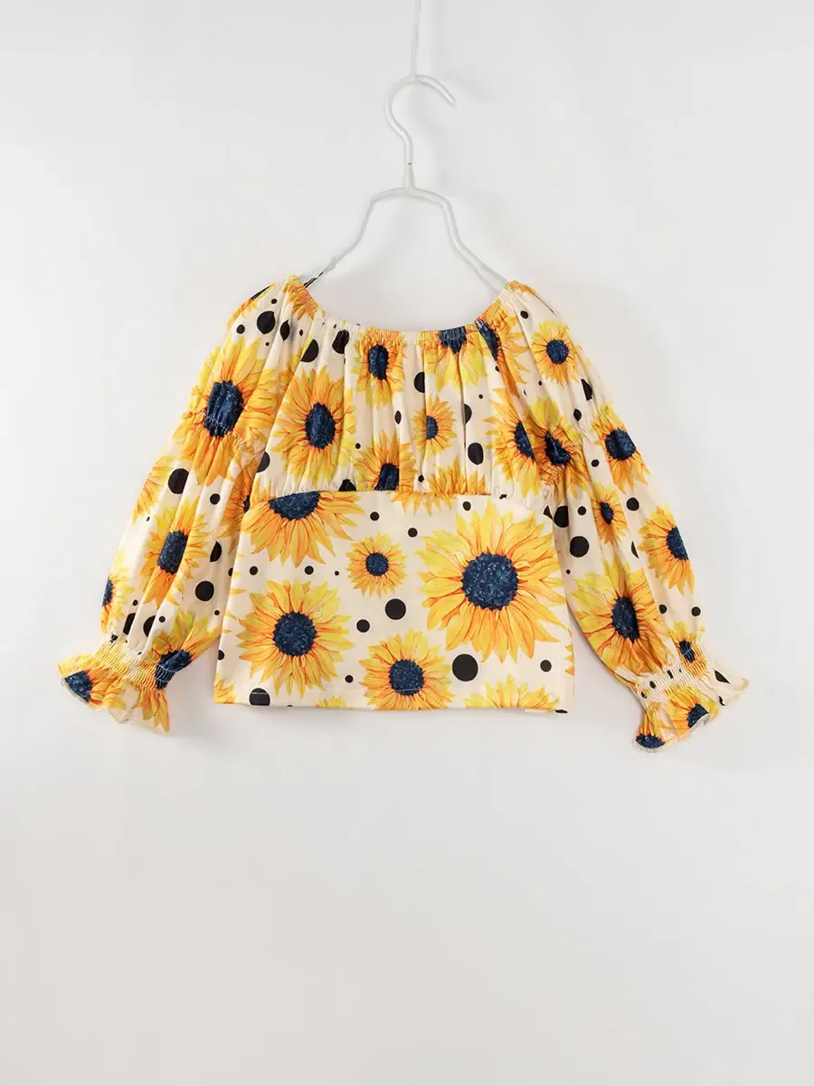 Yellow Sunflower Ruffle Girl Top