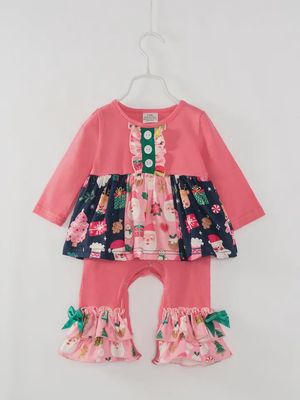 Pink Christmas Santa Ruffle Romper Set