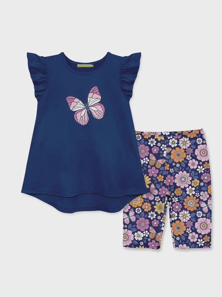 Navy/Floral Biker Short Set