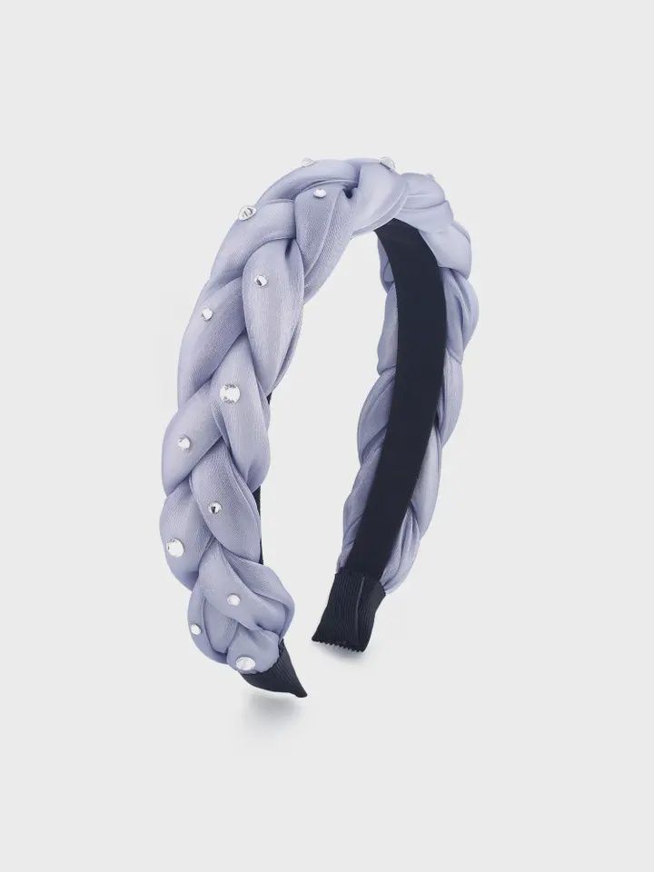 Braided Headband with Crystals, Colour: Light Blue