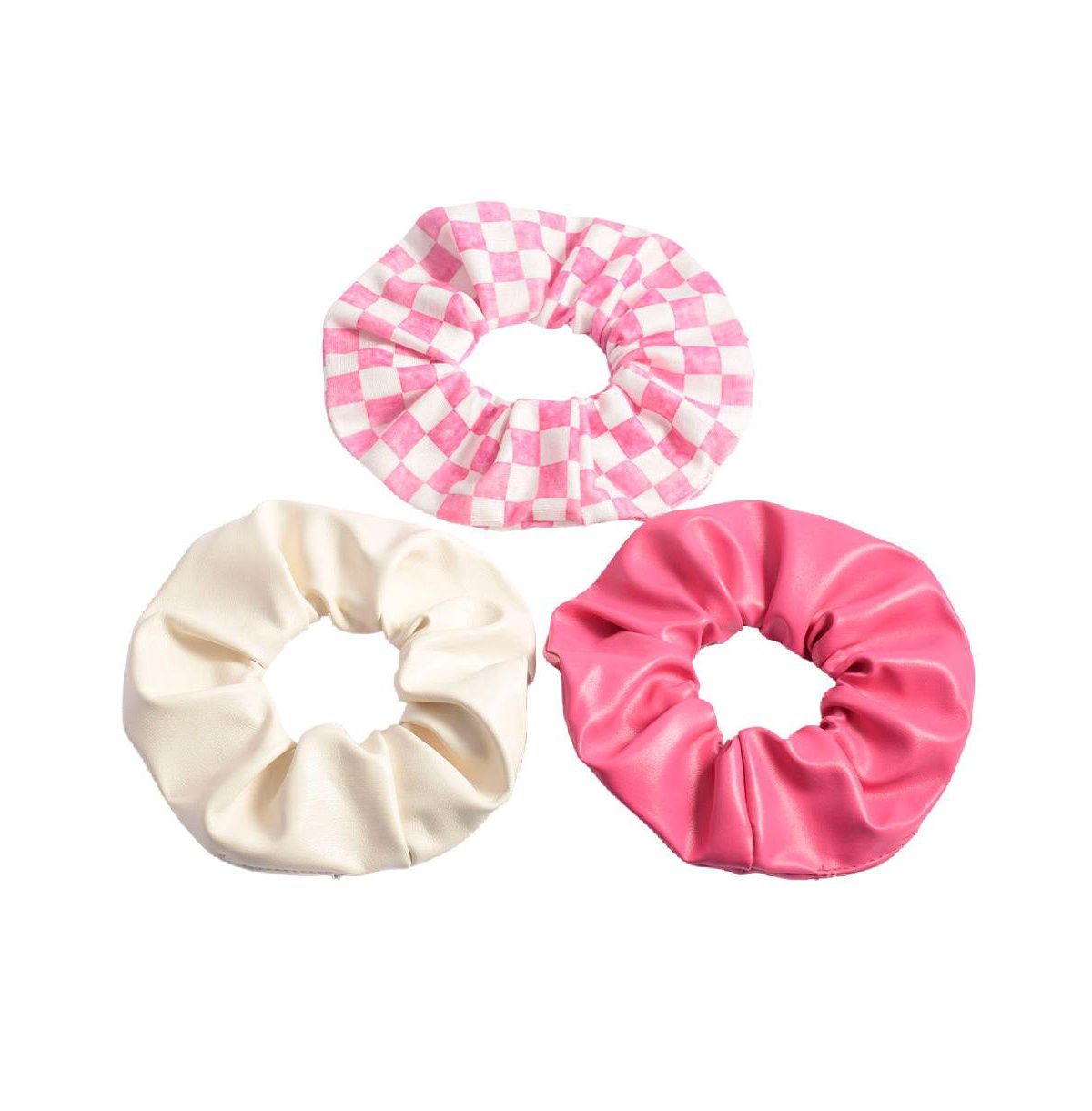 HOH Leather Scrunchie Set - Pink Checkered