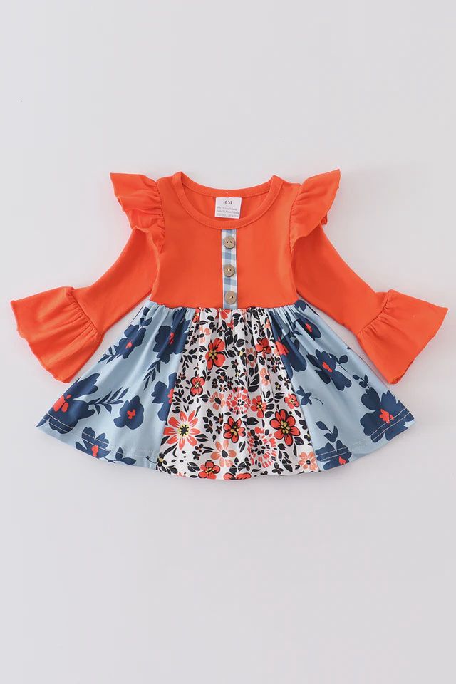 Orange floral print ruffle romper