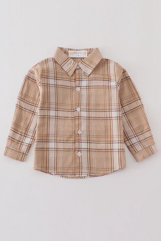 Khaki plaid button down shirt