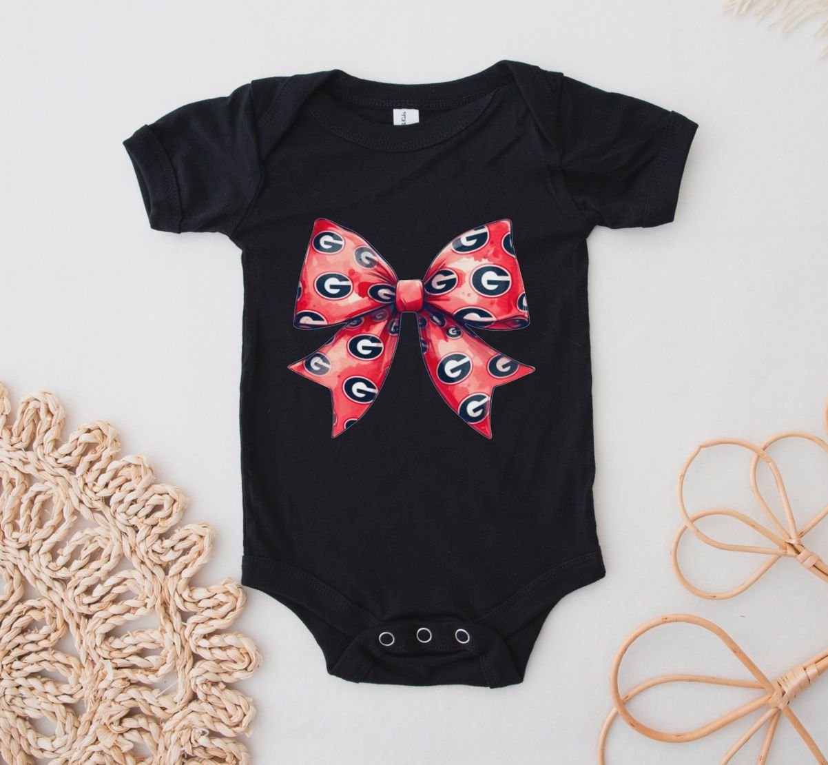 Georgia Bulldogs Coquette Bow Football Onesie
