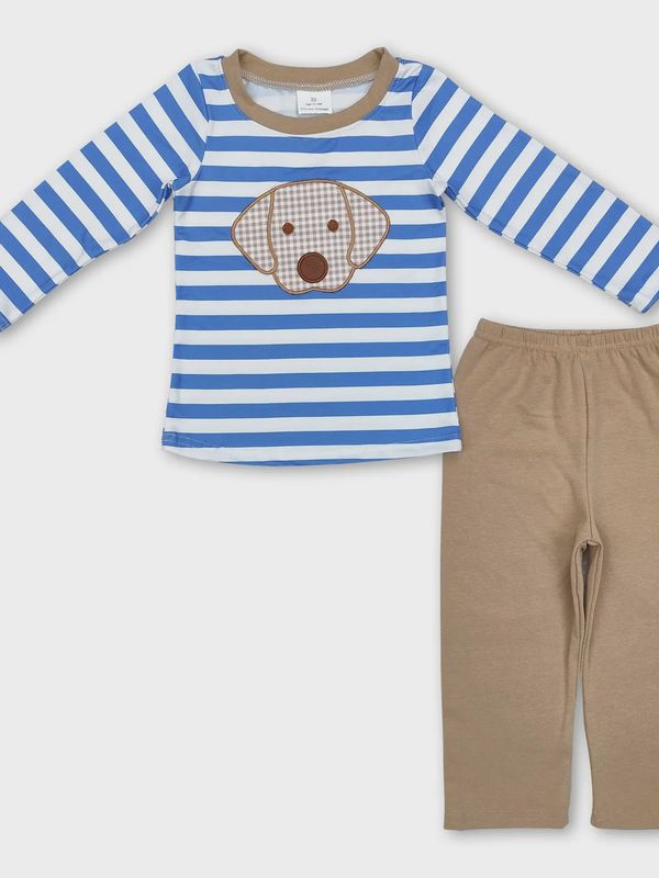Long Sleeves Stripe Dog Top Pants Set
