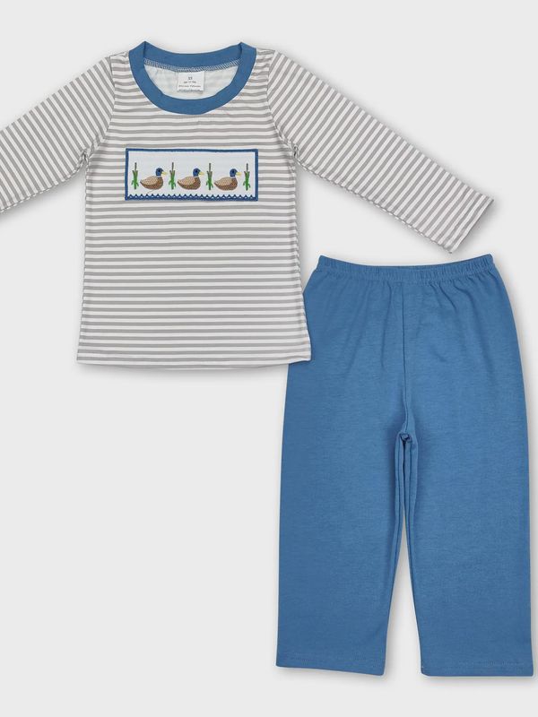 Long Sleeve Stripe Duck Embroidery Pants Set