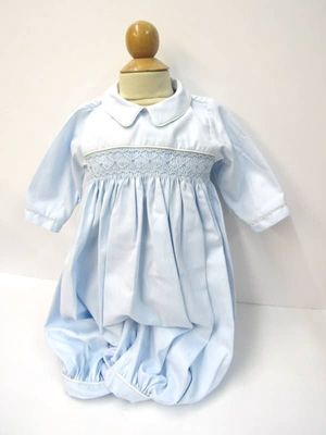 Will&#39;beth Blue Long Sleeve Smocked Bubble