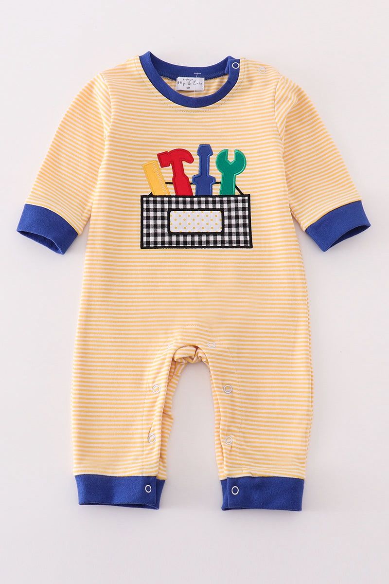 Yellow Stripe Tools Applique Romper
