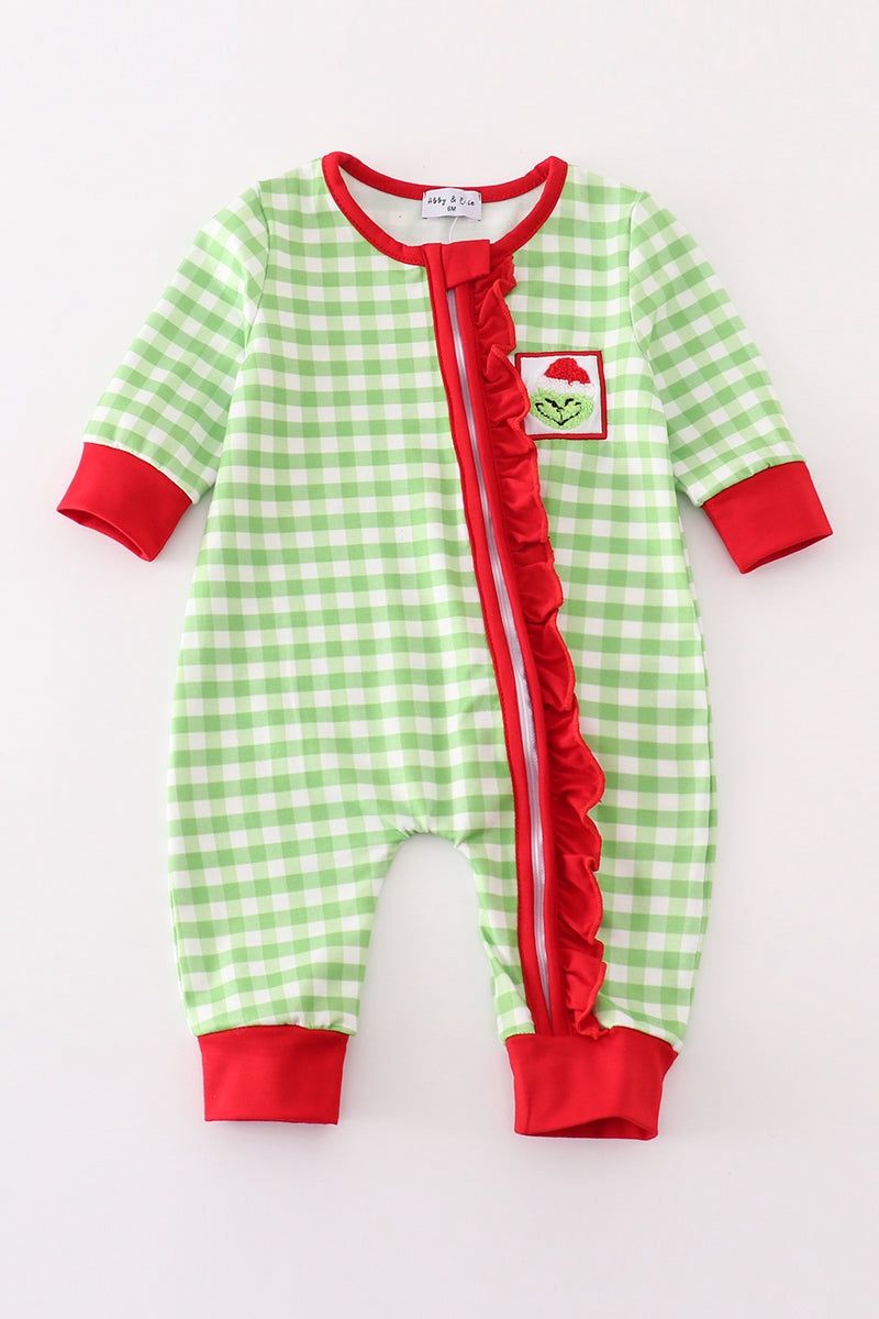 Girl Grinch French Knot Ruffle Romper
