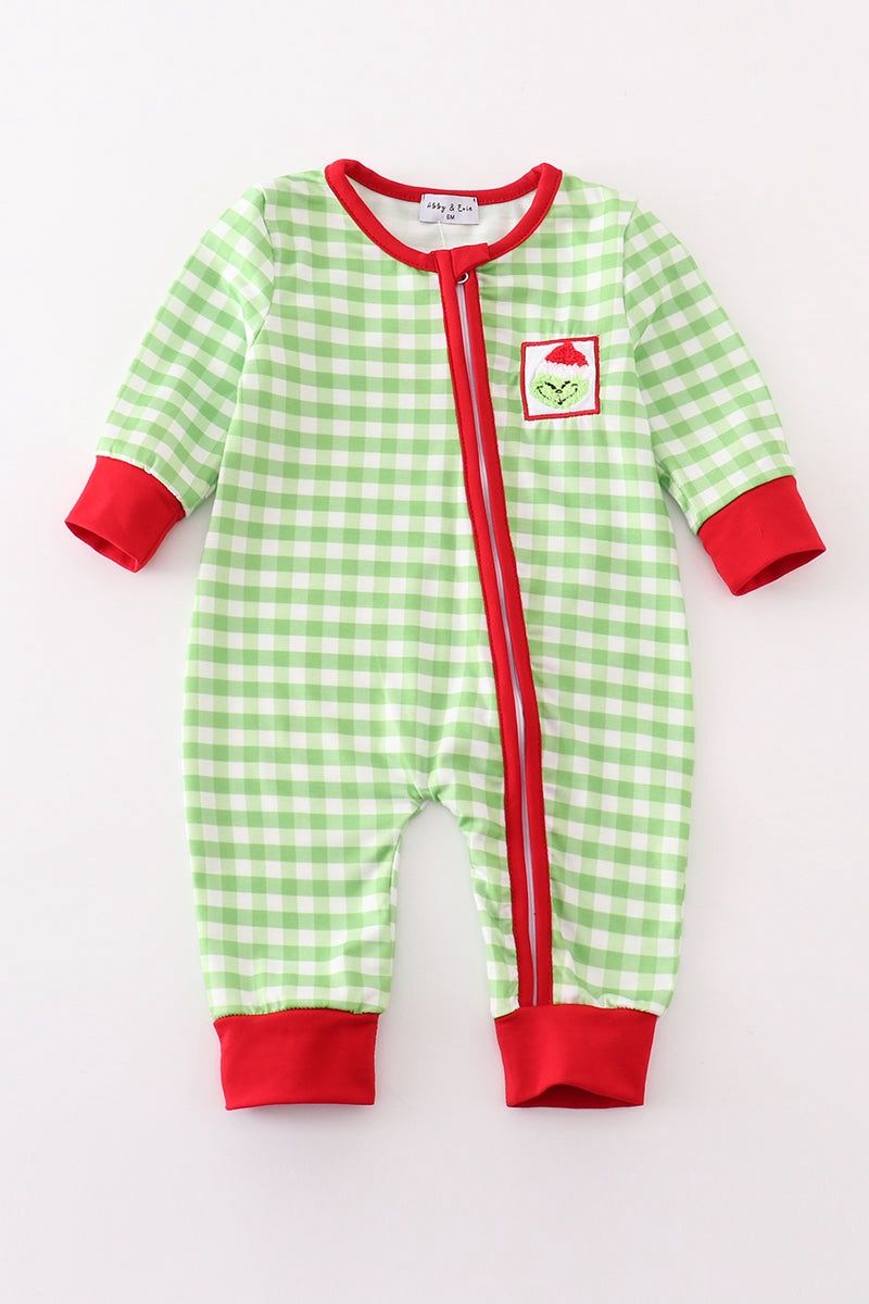 Green Grinch French Knot Boy Romper
