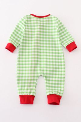 Green Grinch French Knot Boy Romper