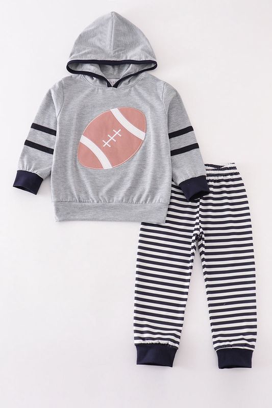 Gray Football Applique Hoodie Set