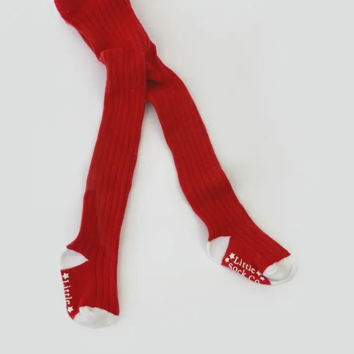 Non-Slip Super Soft Ribbed Tights in Red