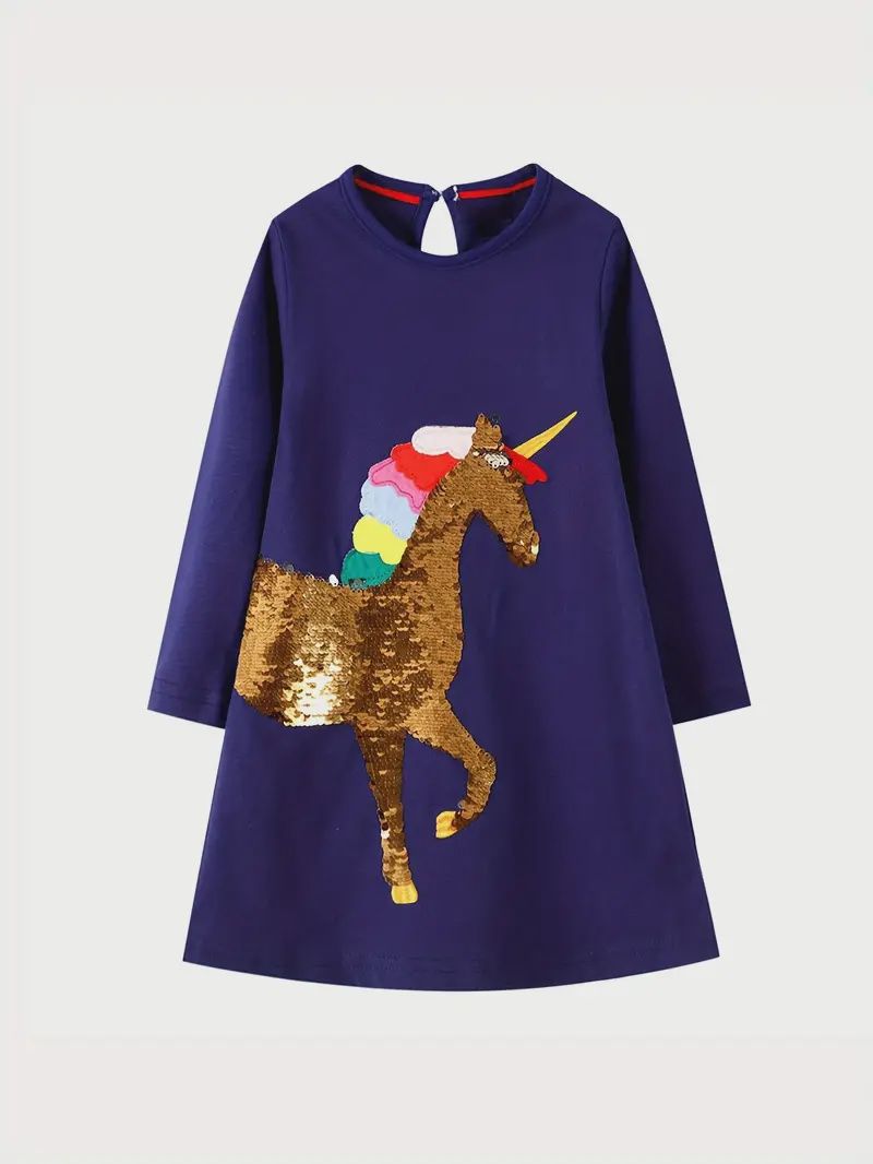Sequin Unicorn Navy Cotton Dress