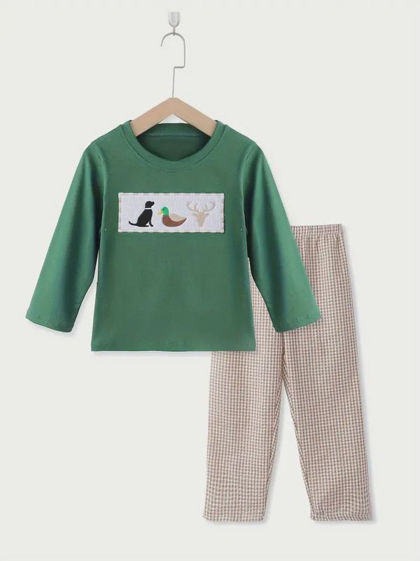 Long Sleeve Embroidered Duck Pants Set