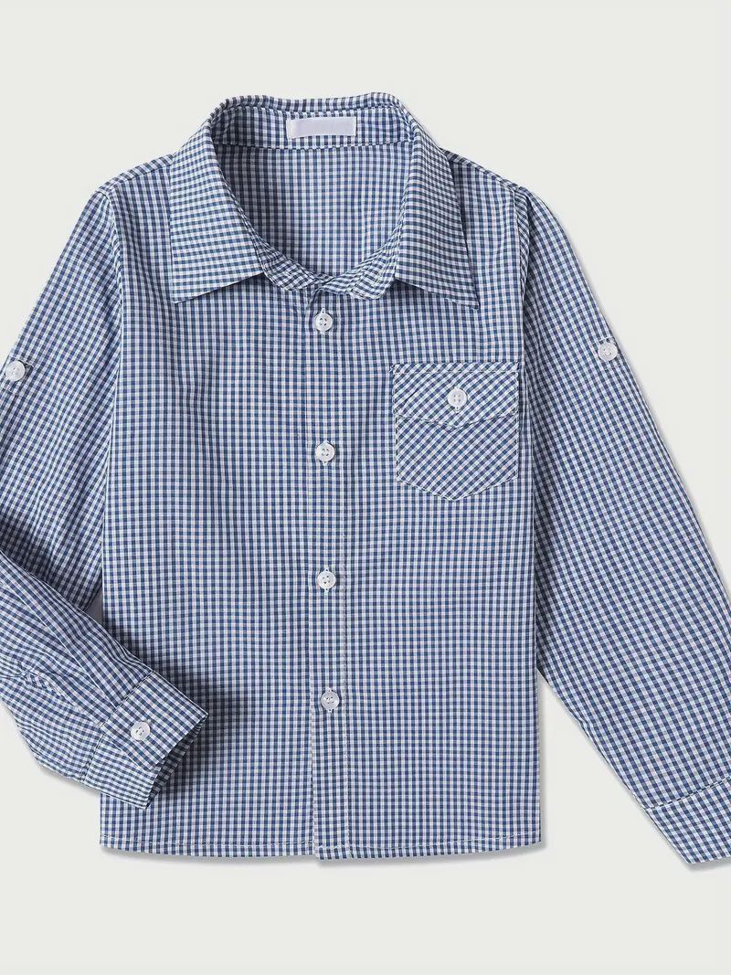 Plaid Button Down Shirt with Roll Up Sleeves, Size: 5/6, Colour: Blue Plaid