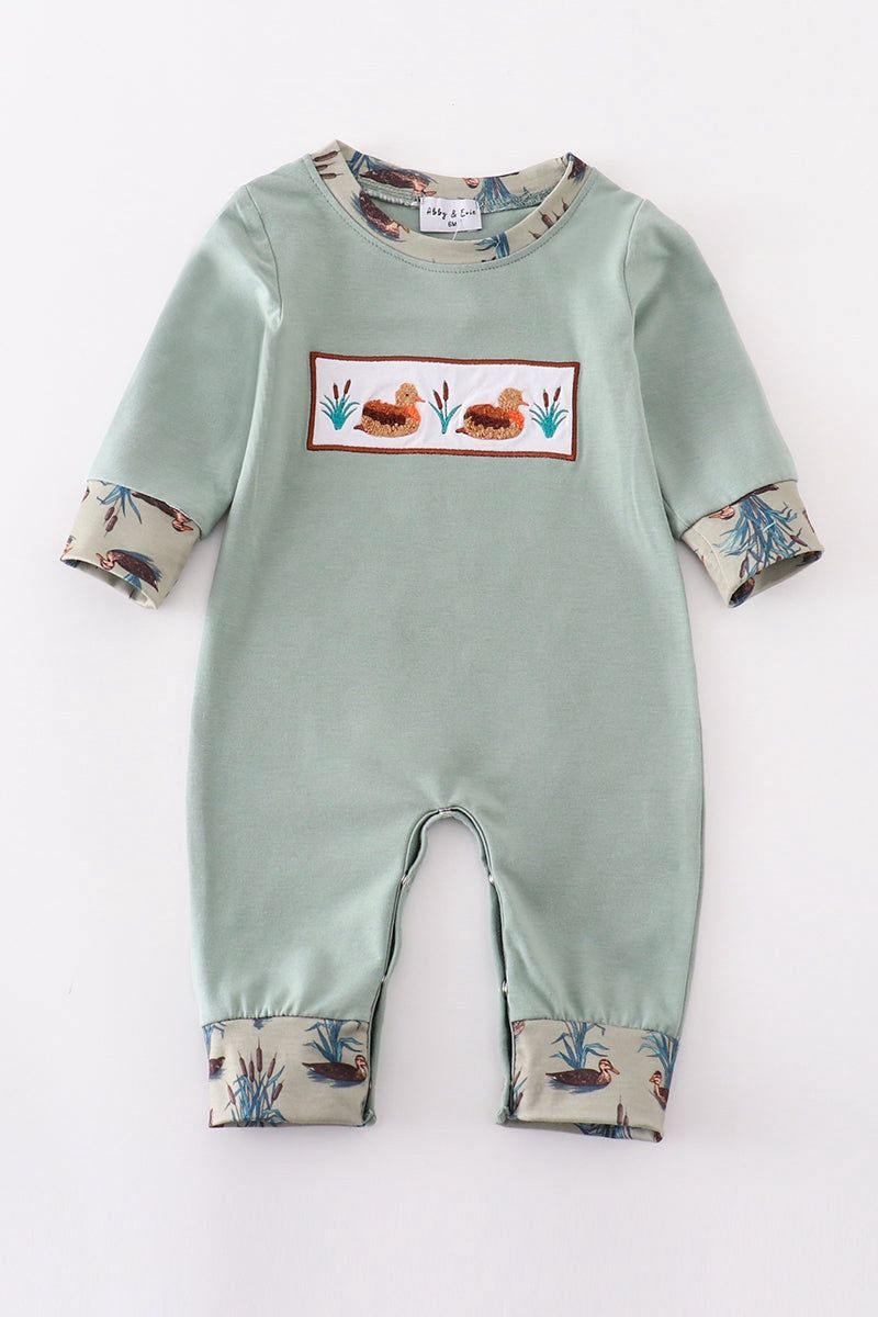 Sage Duck French Knot Romper