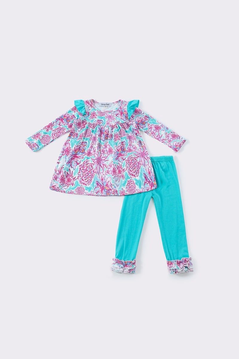 Mint Floral Ruffle Pants Set
