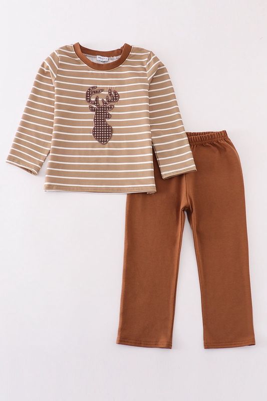 Brown Striped Embroidered Deer Set