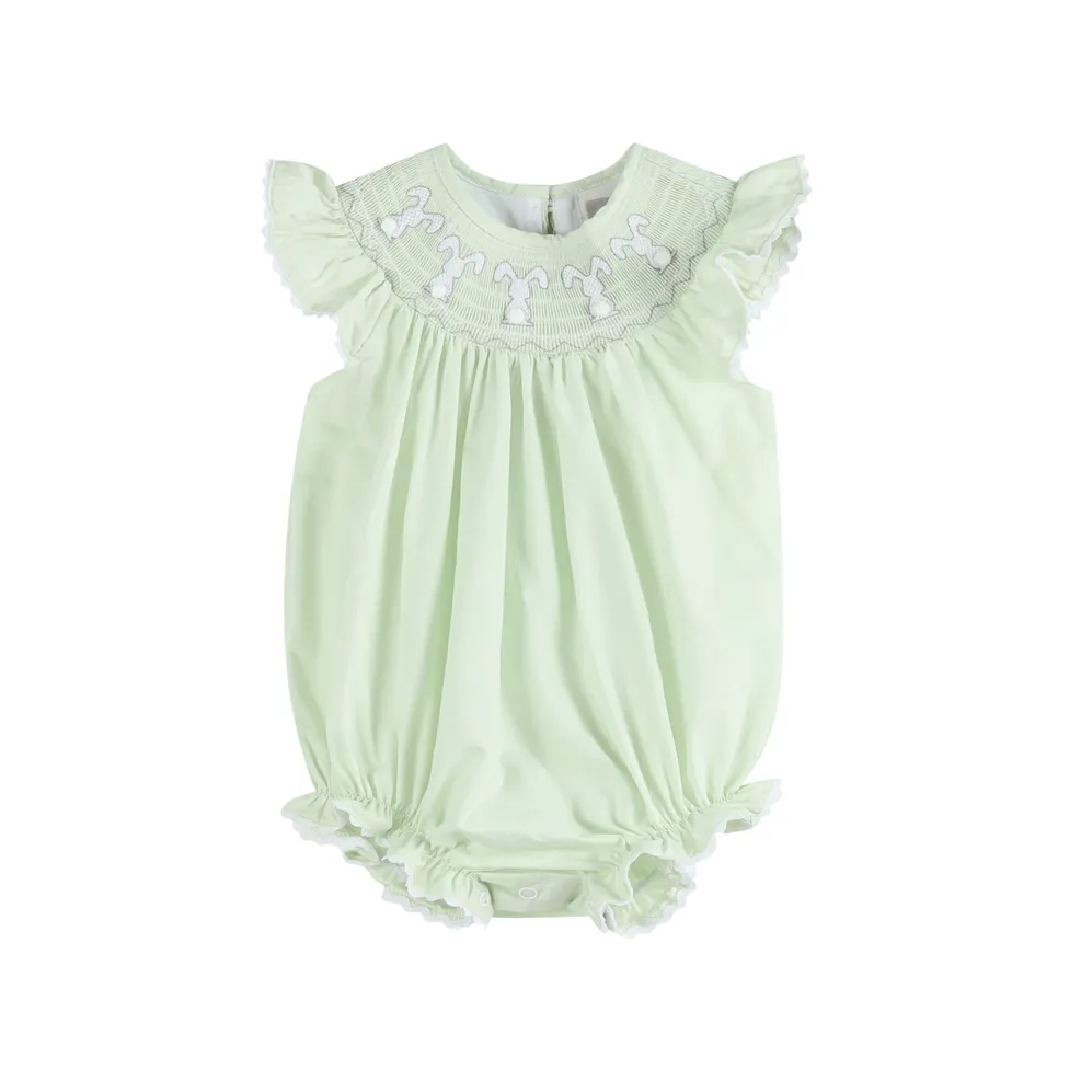 Honeydew Green Bunny Smocked Flutter Romper