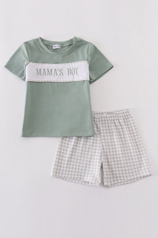 &quot;MAMA&#39;S BOY&quot; Embroidered Shorts Set