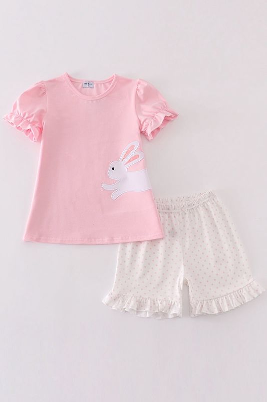 Pink Applique Bunny Shorts Set