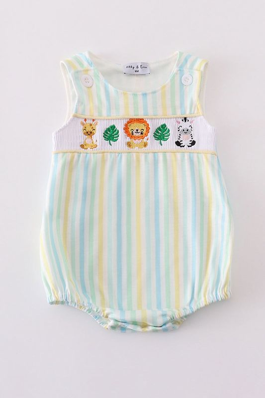 Striped Embroidered Animal Bubble - Boy