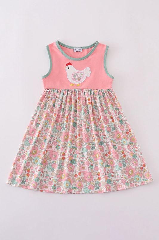 Floral Chicken Applique Dress