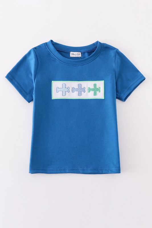 Blue Airplane Embroidered Top