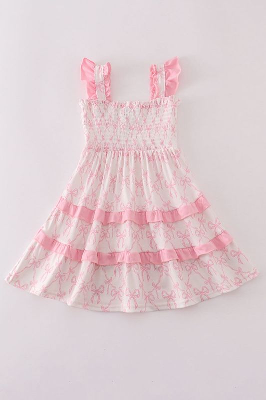 Pink Bow Smocked Tiered Dress