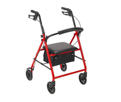 STANDARD RED 4-WHEELED ROLLATOR W ITH SEAT