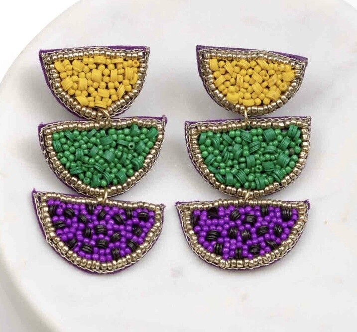 Bienville Beaded Earrings Purple/Green/Yellow