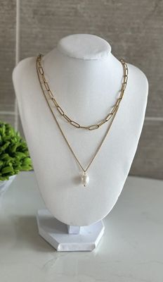 Double Layer with Fresh Water Pearl 18K Gold Plated Necklace