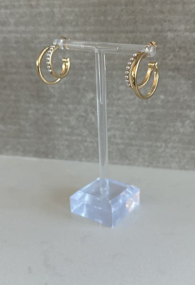 CZ 18k Gold Plated Double Hoop Earrings